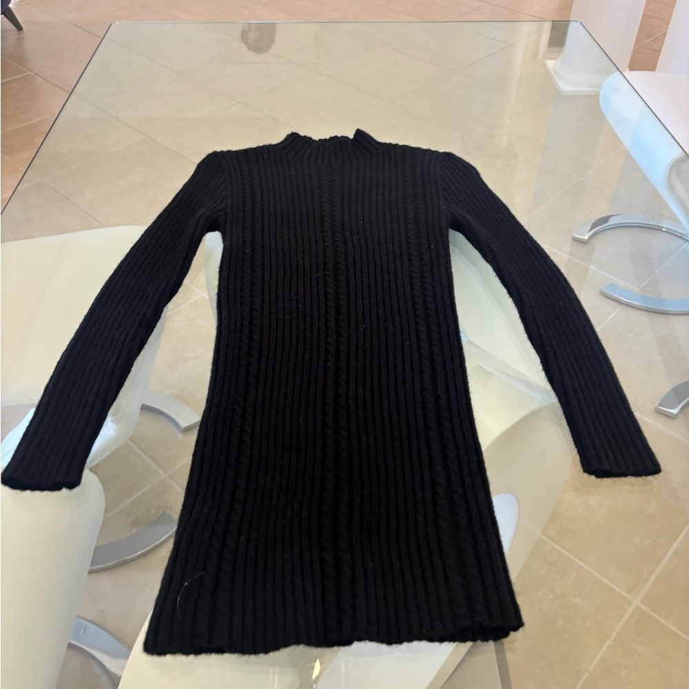 Elegant Black Ribbed Knit Mini Dress